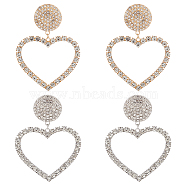 2 Pairs 2 Colors Crystal Rhinestone Hollow Out Heart Dangle Stud Earrings, Zinc Alloy Long Drop Earrings for Valentine's Day, Platinum & Golden, 91mm, Pin: 1mm, 1 pair/color(EJEW-AN0001-26)