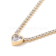 Crystal Rhinestone Heart Pendant Necklace with Tennis Chains, Ion Plating(IP) 304 Stainless Steel Jewelry for Women, Golden, 15.94 inch(40.5cm)(NJEW-D296-04G)