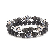 2Pcs 2 Style Natural & Synthetic Mixed Gemstone Round Beaded Stretch Bracelets Set for Women, Inner Diameter: 2-1/4 inch(5.7cm), 1Pc/style(BJEW-JB08023)