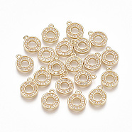 Brass Cubic Zirconia Charms, Letter, Clear, Real 18K Gold Plated, Letter.O, 10x8x1.5mm, Hole: 1mm(KK-S348-330O)