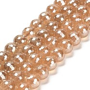 Electroplated Natural Quartz Round Beads Strands, Dyed & Heated, Faceted(128 Facets), Champagne Gold, 10mm, Hole: 1.4mm, about 38pcs/strand, 14.96 inch(38cm)(G-L598-A02-03A)