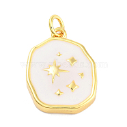 Real 18K Gold Plated Rack Plating Brass Enamel Pendants, with Jump Ring, Long-Lasting Plated, Lead Free & Cadmium Free, Irregular Flat Round with Star Charm, White, 19x14.5x3mm, Hole: 3mm(KK-M293-29G-01)