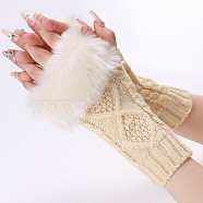 Polyacrylonitrile Fiber Yarn Knitting Fingerless Gloves, Fluffy Winter Warm Gloves with Thumb Hole, PapayaWhip, 200~260x125mm(COHT-PW0001-15G)