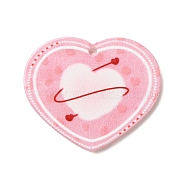 Valentine's Day Printed Transparent Acrylic Pendants, Heart, Pink, 31.5x37.5x2.5mm, Hole: 2mm(OACR-S045-04E)