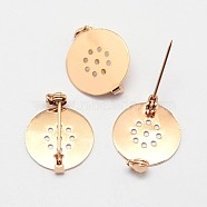 Flat Round Grade AAA Brass Base Settings, Brooch Back with Safety Pins, Cadmium Free & Nickel Free & Lead Free, Real 18K Gold Plated, 18x3mm, Hole: 1mm, Pin: 1mm(X-KK-O093-26-NR)