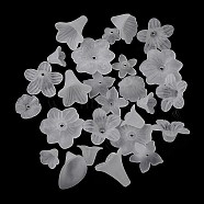 Transparent Frosted Acrylic Beads, Flower Bead Caps, Mixed Style, White, 8~35x5~40x7~15mm, Hole: 1~2.5mm(FACR-MSMC001-05)