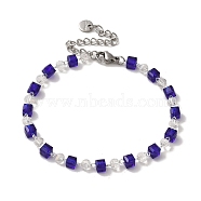 Rondelle Cube Glass & Brass Link Chain Bracelets, Platinum, 9-1/2 inch(24cm)(BJEW-L685-09P)