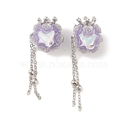 Polymer Clay Rhinestone Beads, with Glitter, Resin & Acrylic & Glass Cabochon & Alloy Chain, Rose with Crown & Fishtail, Lilac, 60~69mm(CLAY-H003-02P-03)