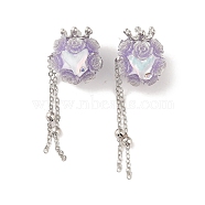 Handmade Polymer Clay Rhinestone Beads, with Glitter, Resin & Acrylic & Glass Cabochon & Alloy Chain, Rose with Crown & Fishtail, Lilac, 60~69mm(CLAY-H003-02P-03)