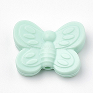Food Grade Eco-Friendly Silicone Beads, Chewing Beads For Teethers, DIY Nursing Necklaces Making, Butterfly, Pale Turquoise, 20x25x6mm, Hole: 2mm(X-SIL-N001-01K)