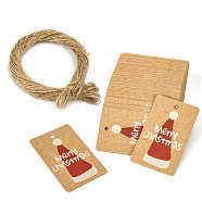 100Pcs Rectangle Christmas Kraft Paper Gift Tags, with Jute Ropes, BurlyWood, Hat, 5x3cm(XMAS-PW0001-278D)