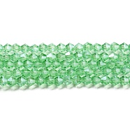 Transparent Electroplate Glass Beads Strands, Pearl Luster Plated, Faceted, Bicone, Light Green, 3.5~3.8x3mm, Hole: 0.8mm, about 113~115pcs/strand, 14.17~14.37 inch(36~36.5cm)(EGLA-A039-T3mm-A24)