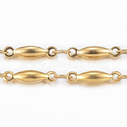 3.28 Feet Ion Plating(IP) 304 Stainless Steel Bar Link Chains, Soldered, Golden, 11x2.5x2.2mm(X-CHS-H009-18G)