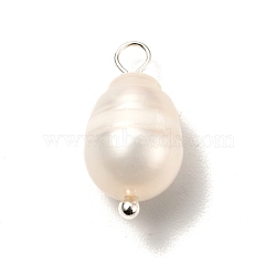 Natural Cultured Freshwater Pearl Pendants, with Brass Ball Head Pins, Rice, Silver, 16~17mm, Hole: 3mm(PALLOY-JF00942-02)
