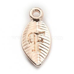 Alloy Pendants, Leaf with Letter Charm, Rose Gold, Letter.F, 15.5x7.5x2.5mm, Hole: 1.5mm(FIND-TAC0011-69F-RG)