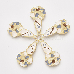 Alloy Pendants, with Enamel, teardrop, and Flat Round, Colorful, Matte Gold Color, 35.5x18x4mm, Hole: 2mm(X-PALLOY-S121-108)