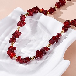 Nuggets Red Glass & Synthetic Non-magnetic Hematite Beaded Necklaces, with 304 Stainless Steel End Chains, Ion Plating(IP), Real 14K Gold Plated, 16.54 inch(42cm)(NJEW-U026-18G)