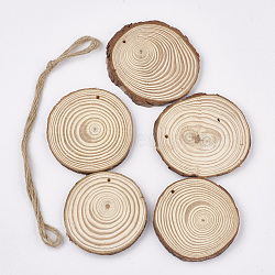 Undyed Unfinished Wooden Pendants, Wood Slice, Tree Ring, PapayaWhip, 70~80x9mm, Hole: 3~4mm, about 5pcs/bag(WOOD-T011-35)