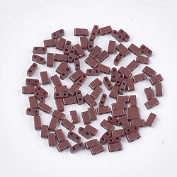 2-Hole Opaque Glass Seed Beads, Rectangle, Brown, 4.5~5.5x2x2~2.5mm, Hole: 0.5~0.8mm(SEED-S023-21B-03)