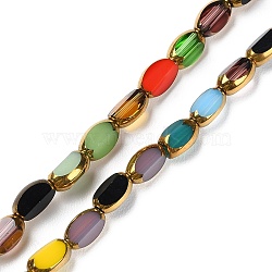 Electroplate Glass Beads Strands, Faceted, Oval, Golden Plated, Mixed Color, 7x4x3.5mm, Hole: 1mm, about 50pcs/strand, 12.99''(33cm)(X-GLAA-K061-02)
