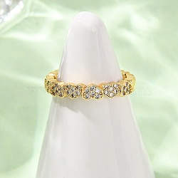 Brass Micro Pave Cubic Zirconia Cuff Open Rings, Heart, Rack Plating, Long-Lasting Plated, Lead Free & Cadmium Free, Real 18K Gold Plated, 3.5mm, Inner Diameter: 17mm(RJEW-F204-02G)