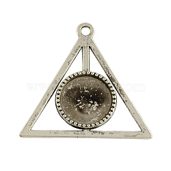 Tibetan Style Alloy Triangle Deathly Hallows Pendant Cabochon Settings, Cadmium Free & Lead Free, Antique Silver, Flat Round Tray: 16x16mm, 39x41x2mm, Hole: 3mm(TIBEP-322-AS-LF)