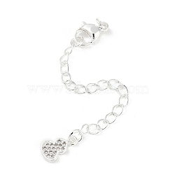 Brass Micro Pave Cubic Zirconia Ends with Chains, Groud, 925 Sterling Silver Plated, 75mm, Hole: 2.5mm(KK-U043-05S)