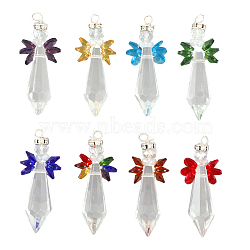 Glass Pendants, with Electroplate Glass Bead and Copper Jewelry Wire, Bullet, Mixed Color, 56x22x13.5mm, Hole: 3.5mm, 8pcs/set, 1 set/box(GLAA-CA0001-52)