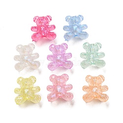 Luminous Acrylic Beads, Glitter Bear, Glow in the Dark, Mixed Color, 18.5x17x12mm, Hole: 2.2mm(X-MACR-D024-30)