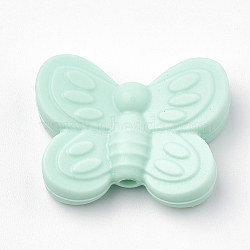 Food Grade Eco-Friendly Silicone Beads, Chewing Beads For Teethers, DIY Nursing Necklaces Making, Butterfly, Pale Turquoise, 20x25x6mm, Hole: 2mm(X-SIL-N001-01K)