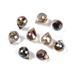 Electroplate Glass Beads, Half Rainbow Plated, Faceted, Teardrop, Old Rose, 8x6mm, Hole: 1mm(EGLA-C008-01A-HR03)