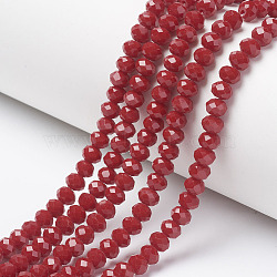 Opaque Solid Color Glass Beads Strands, Faceted, Rondelle, FireBrick, 6x5mm, Hole: 1mm, about 83~85pcs/strand, 38~39cm(EGLA-A034-P6mm-D02)