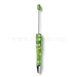 Clover Pattern Plastic Beadable Pens, Ball-Point Pen, for DIY Personalized Pen with Jewelry Bead, Lime Green, 150x11.5mm, Pin: 2mm(AJEW-P115-01C)