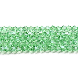 Transparent Electroplate Glass Beads Strands, Pearl Luster Plated, Faceted, Bicone, Light Green, 3.5~3.8x3mm, Hole: 0.8mm, about 113~115pcs/strand, 14.17~14.37 inch(36~36.5cm)(EGLA-A039-T3mm-A24)