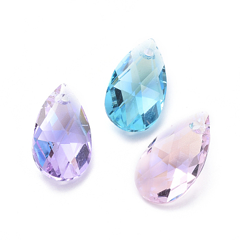 Glass Rhinestone Pendants, Faceted, Teardrop, Mixed Color, 16x9x5.5mm, Hole: 1.4mm