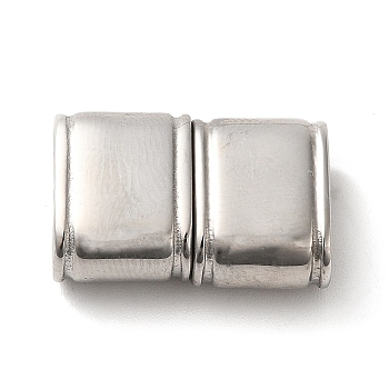 304 Stainless Steel Magnetic Clasps with Glue-in Ends, 2-Hole, Rectangle, Stainless Steel Color, 19.5x13x7mm, Hole: 5mm