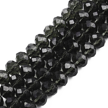 Glass Beads Strands, Faceted, Rondelle, Gray, 10x8mm, Hole: 1mm, about 65~66pcs/strand, 20.8~21.2 inch(53~54cm)