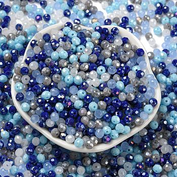 Glass Beads, Faceted, Rondelle, Light Blue, 4x3mm, Hole: 0.4mm, about 820pcs/60g