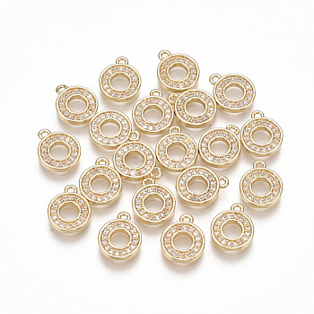 Brass Cubic Zirconia Charms, Letter, Clear, Real 18K Gold Plated, Letter.O, 10x8x1.5mm, Hole: 1mm