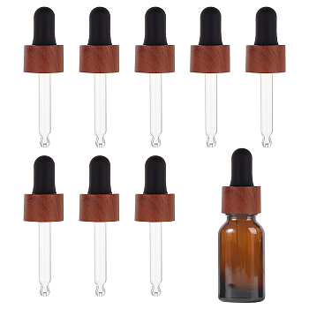 Straight Glass Eye Droppers, with Rubber Extrusion Head and Wood Grain Pattern Plastic Dust Cap, for Refillable Dropper Bottles, Coconut Brown, Finished: 7.6x2.1cm, Capacity: 10ml(0.34fl. oz)