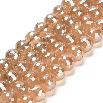 Electroplated Natural Quartz Round Beads Strands, Dyed & Heated, Faceted(128 Facets), Champagne Gold, 10mm, Hole: 1.4mm, about 38pcs/strand, 14.96 inch(38cm)