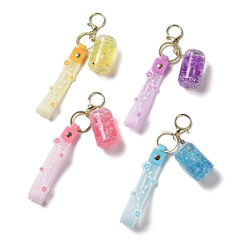 Soda Drinks Bottle Acrylic Pendant Keychain Decoration, Liquid Quicksand Floating Handbag Accessories, with Alloy Findings, Mixed Color, 22.5cm