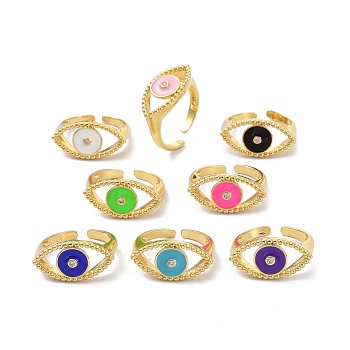 Evil Eye Clear Cubic Zirconia Wide Band Ring for Girl Women, Real 18K Gold Plated Brass Enamel Open Cuff Ring, Mixed Color, US Size 6 3/4(17.1mm)