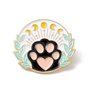 Cat Paw Print Enamel Pin, Flat Round Alloy Badge for Backpack Clothes, Golden, Colorful, 27.1x30.5x1.5mm, Pin: 1mm