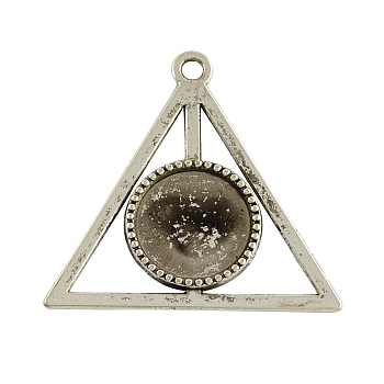 Tibetan Style Alloy Triangle Deathly Hallows Pendant Cabochon Settings, Cadmium Free & Lead Free, Antique Silver, Flat Round Tray: 16x16mm, 39x41x2mm, Hole: 3mm