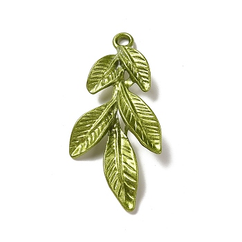 Painting Alloy Pendants, Leaf, Yellow Green, 41x22x7.5mm, Hole: 2.5mm