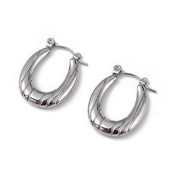 304 Stainless Steel Flower Hoop Earrings for Women, Stainless Steel Color, 22.5x17x3.5mm, Pin: 0.6mm