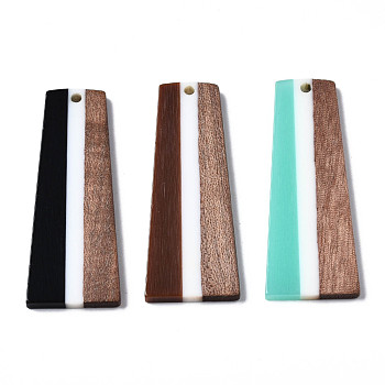 Resin & Walnut Wood Pendants, Trapezoid, Mixed Color, 49x19x3mm, Hole: 2mm