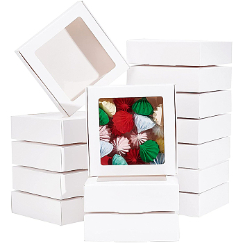 Square Foldable Creative Cardboard Box, Gift Box, with Window, White, 11x10.5x3.05cm