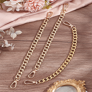 3Pcs Aluminum Curb Chain Bag Shoulder Straps, with Alloy Swivel Clasps, for Bag Replacement Accessories, Golden, 30.5cm